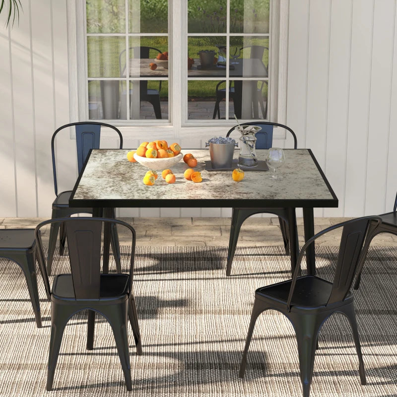Grey Square Outdoor Dining Table for 4 with Marble Glass Top