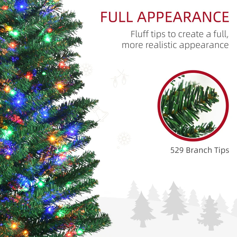 7.5' Prelit Artificial Christmas Tree with Colorful LED Lights - Pencil Shape Holiday Decor with Durable Steel Base