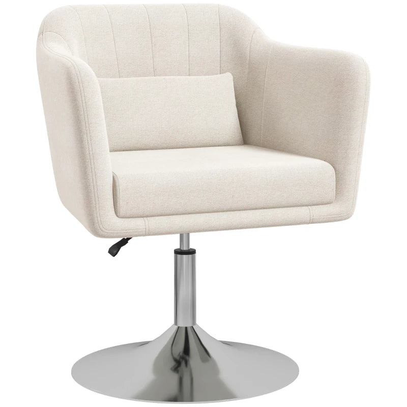 Modern Cream White Accent Chair with Swivel Base & Adjustable Height Arms, Cozy Pillow for Living Room & Bedroom