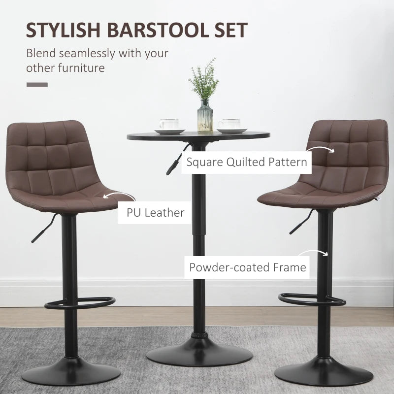 Adjustable Bar Stools Set of 2 - Swivel PU Leather Tufted Breakfast Bar Chairs for Kitchen Counter, Brown
