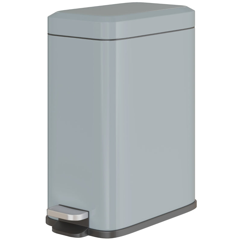 5L Rectangular Compact Steel Trash Can with Removable Bucket & Quiet-Close Lid - Ideal for Home, Office, Bathroom, Grey