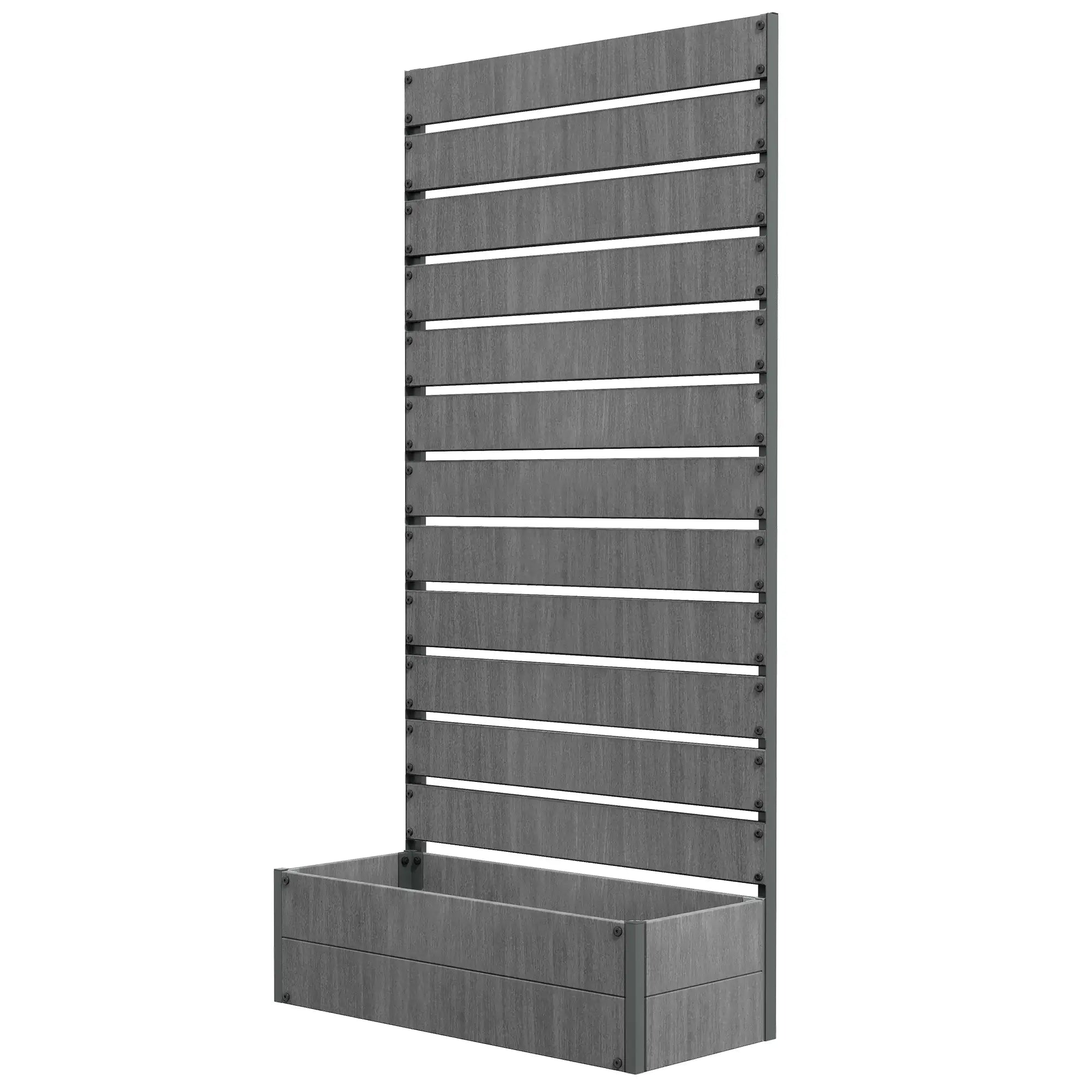 Dark Grey Composite Raised Bed for Gardening - Planter with Trellis for Climbing Plants, Vines - With Drainage