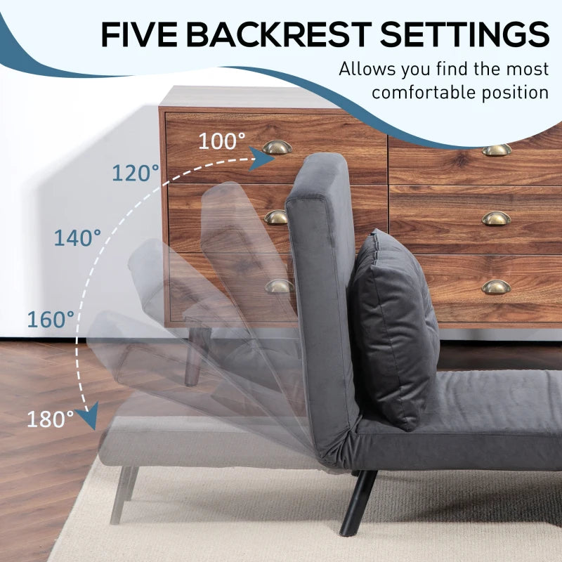 Velvet-Feel Charcoal Grey Single Chair Bed with Pillow - Versatile 4-in-1 Design for Comfort and Style