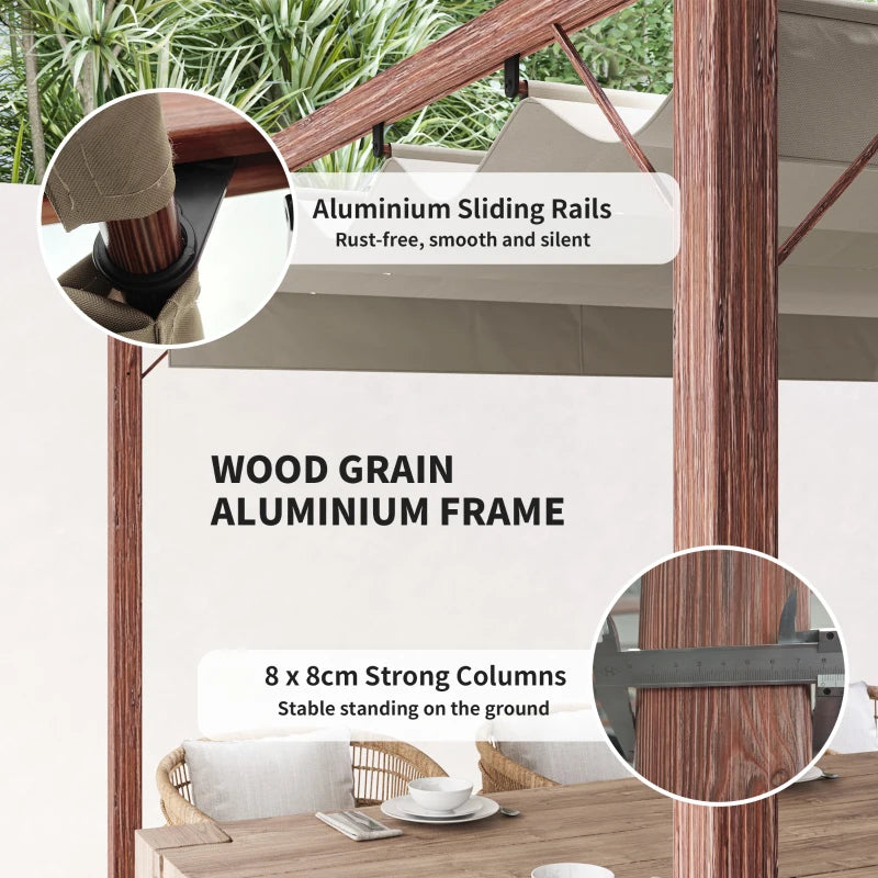 3 x 3 m Retractable Roof Pergola - Natural Wood Finish, Outdoor Shade Canopy