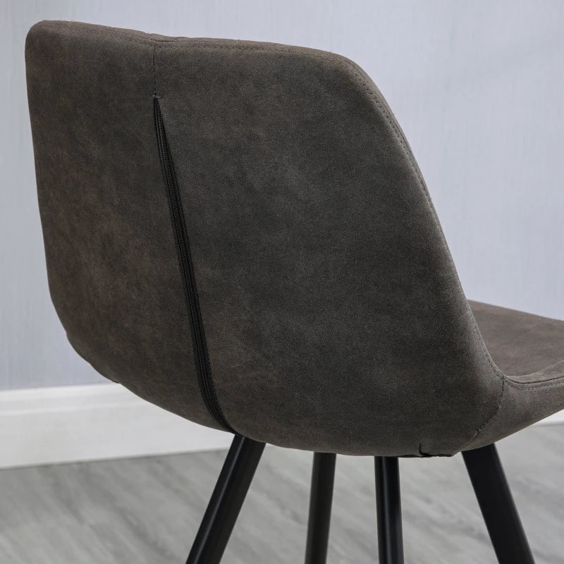 Set of 2 Vintage Dark Grey Microfiber Bar Stools - Comfortable Padded Tub Seats with Steel Frame & Footrest for Home Cafe Kitchen