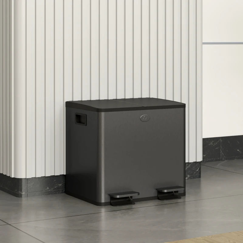 30L Dual Compartment Stainless Steel Trash Bin with Deodoriser Holders - Stylish Black Waste Solution for Home & Office