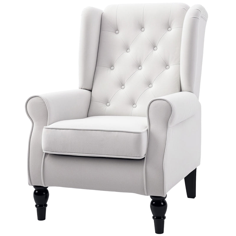 Retro Upholstered Wingback Accent Chair with Button Tufting for Living Room and Bedroom in Cream White