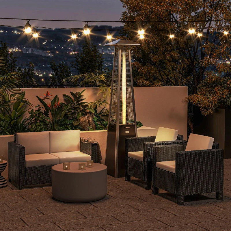 Black Rattan 2 Seater Garden Sofa with Soft Padded Cushions and Armrests - Wicker Loveseat for Patio