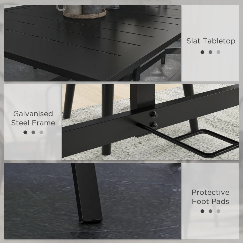 Black Steel Frame Garden Dining Table, 150cm x 90cm