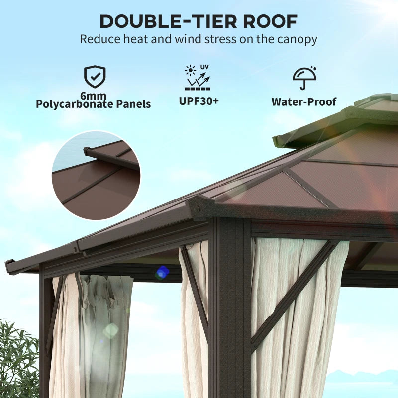 3m x 4m Beige Hardtop Gazebo Canopy with UPF30+ Double Polycarbonate Roof & Aluminium Frame