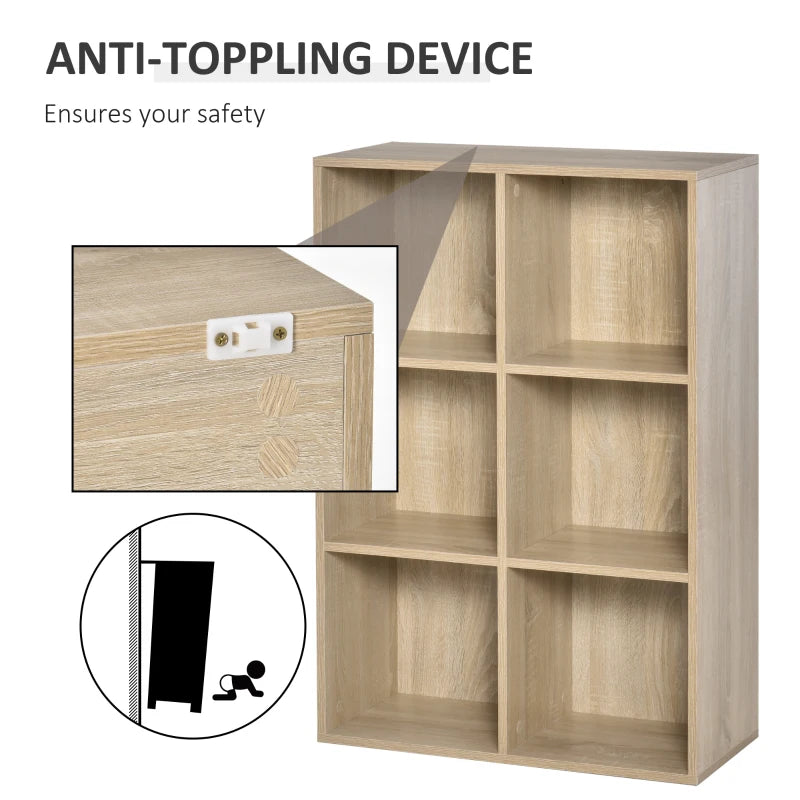 Stylish Six-Cube Bookcase in Oak Wood Effect - Modern Storage Solution for Home & Office Organization