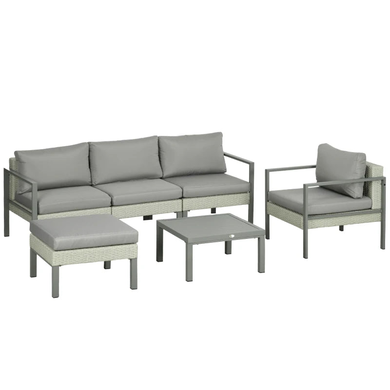 6 Piece Light Grey Rattan Garden Sofa Set