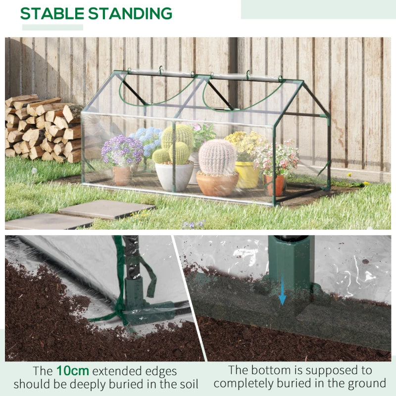 Clear Portable Mini Greenhouse for Garden with Zipped Windows, 120 x 60 x 60 cm