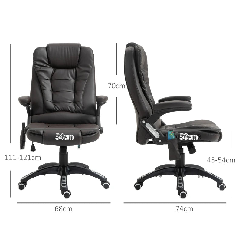 6-Point Heated Massage Office Chair - PU Leather High Back Executive Desk Chair with Adjustable Height & 360° Swivel, Brown