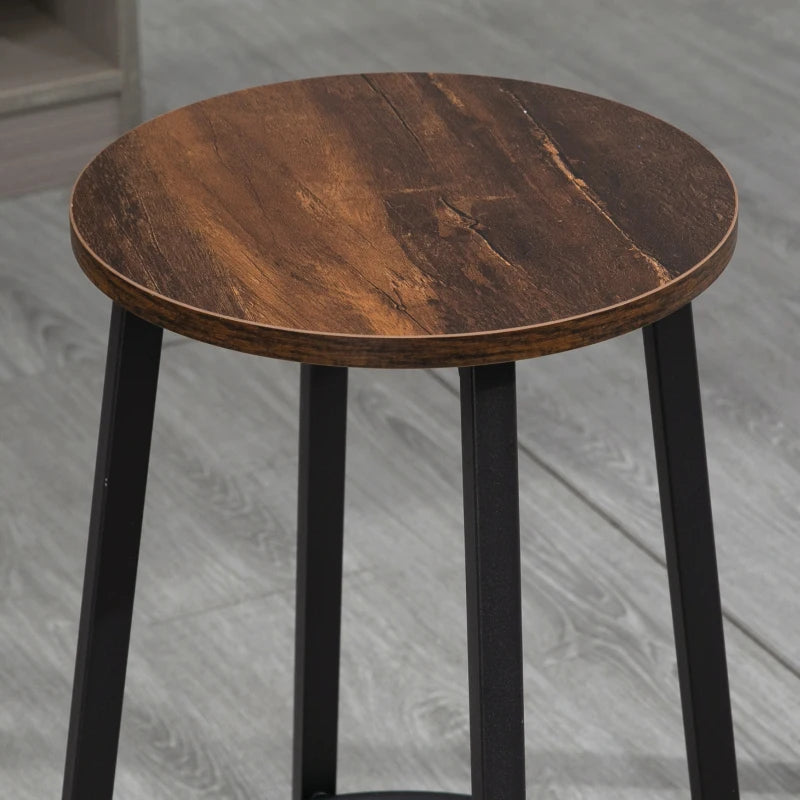 Set of 2 Industrial Bar Stools - 65cm High Rustic Brown Kitchen Chairs with Sturdy Steel Frame