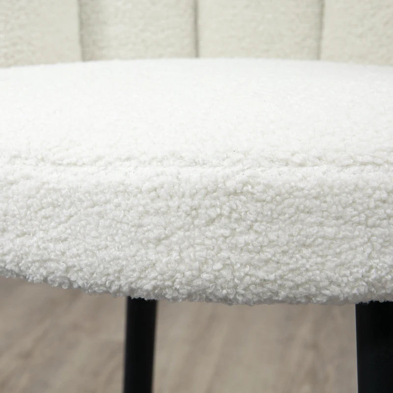 Set of 2 Modern Bar Stools - Faux Cashmere Upholstered Kitchen Chairs with Backs, Footrest & Steel Base in Cream