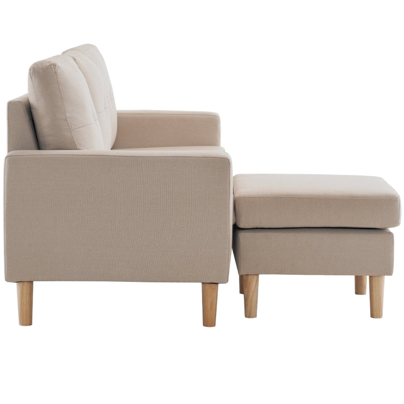 6.5ft 3-Seater Sofa Bed with Removable Footrest, Solid Wood Frame, Beige, 190x76x84 cm