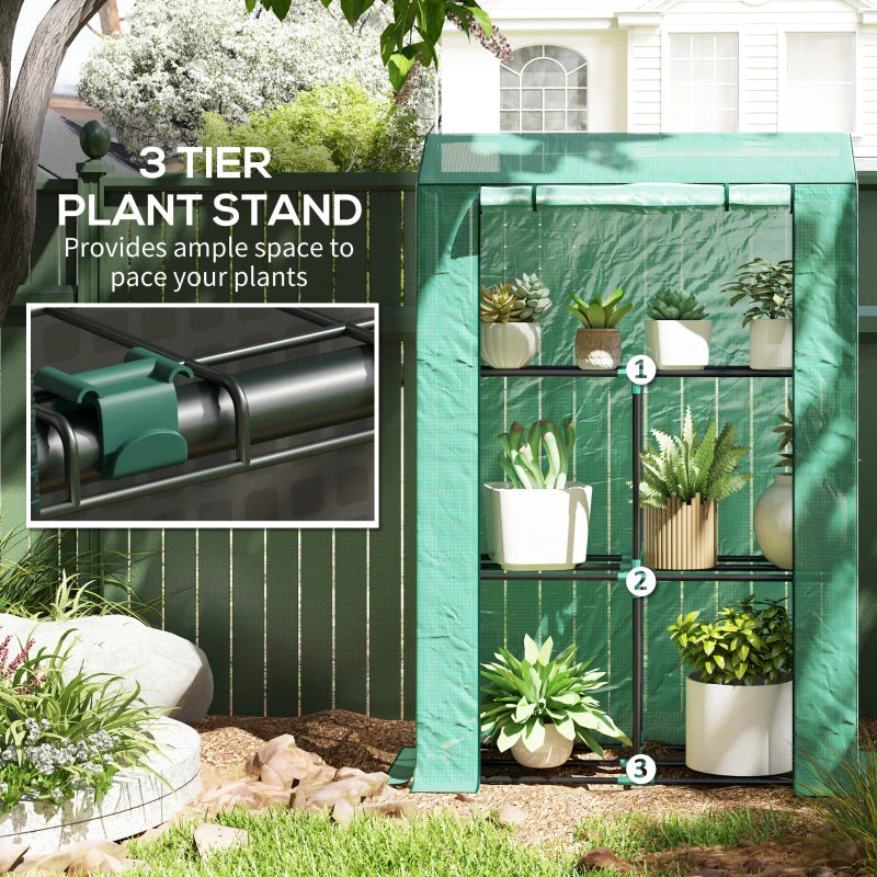 40 x 100cm Three Shelf Steel Frame Greenhouse - Green Color