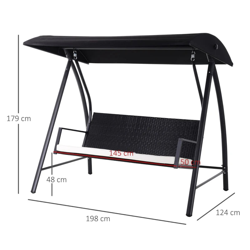 Black Rattan 3-Seater Garden Swing Chair