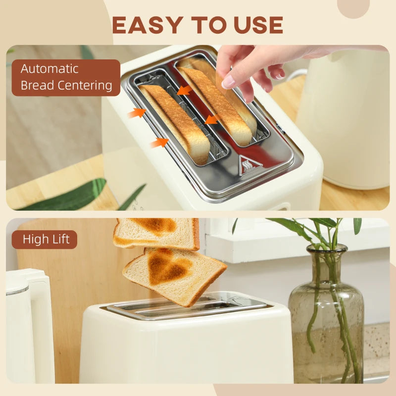 Digital Stainless Steel Kettle & Toaster Set - 1.5L Fast Boil 3000W Kettle, 2 Slice Toaster with 7 Browning Levels, Beige