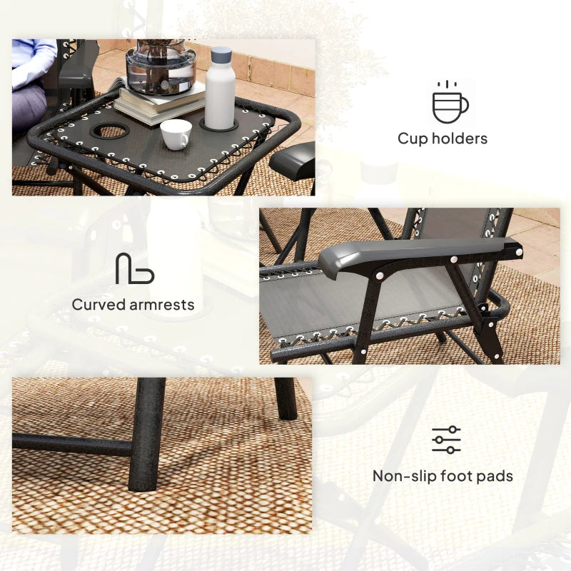 Black Three-Piece Garden Table and Chair Set