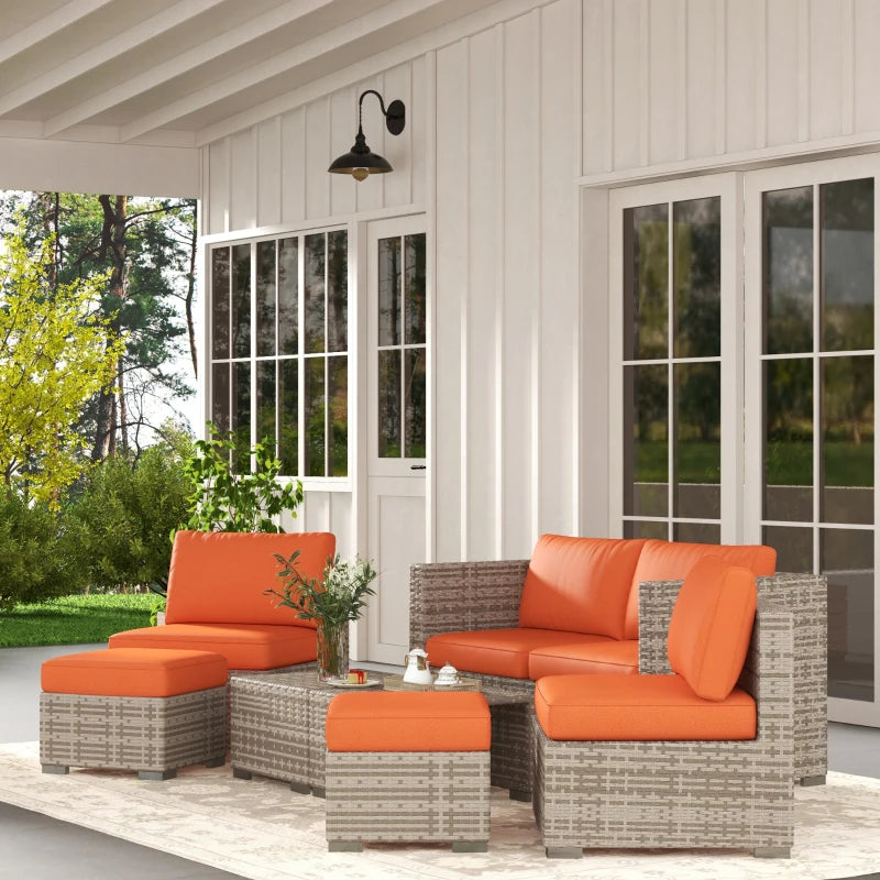 8-Piece Rattan Garden Furniture Set with Orange and Grey Cushions