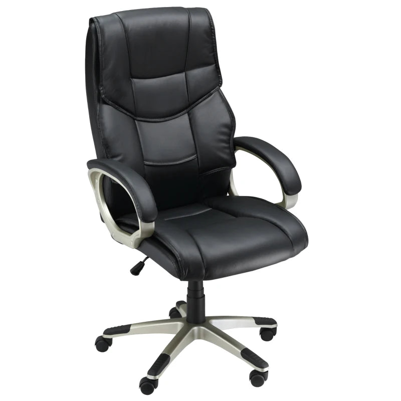 High Back Faux Leather Home Office Chair - Adjustable Height Rocking Desk Chair in Black for Comfort & Style