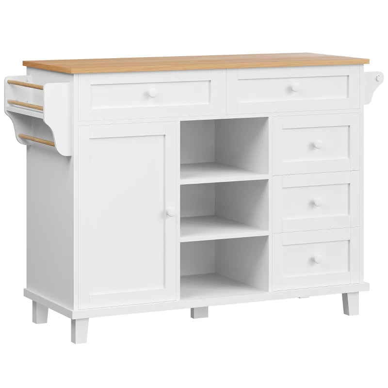 Versatile Dining Trolley with Drawer - Mobile & Fixed Food Cart for Kitchen Storage, 134L x 46W x 92H cm, White