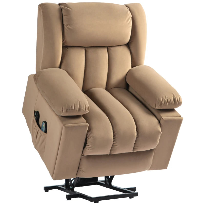 Velvet Electric Riser Recliner Armchair with Massage Function in Light Brown for Ultimate Comfort