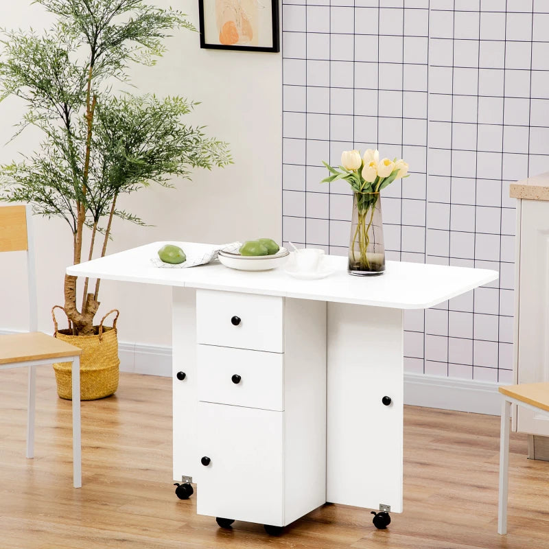 Multi-Storage White Drop Leaf Dining Table for Six - Space-Saving, Stylish Design for Modern Homes