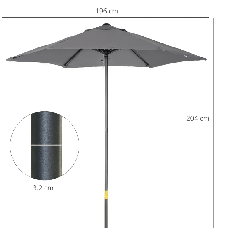 2m Dark Grey Garden Parasol Umbrella with 6 Sturdy Ribs
