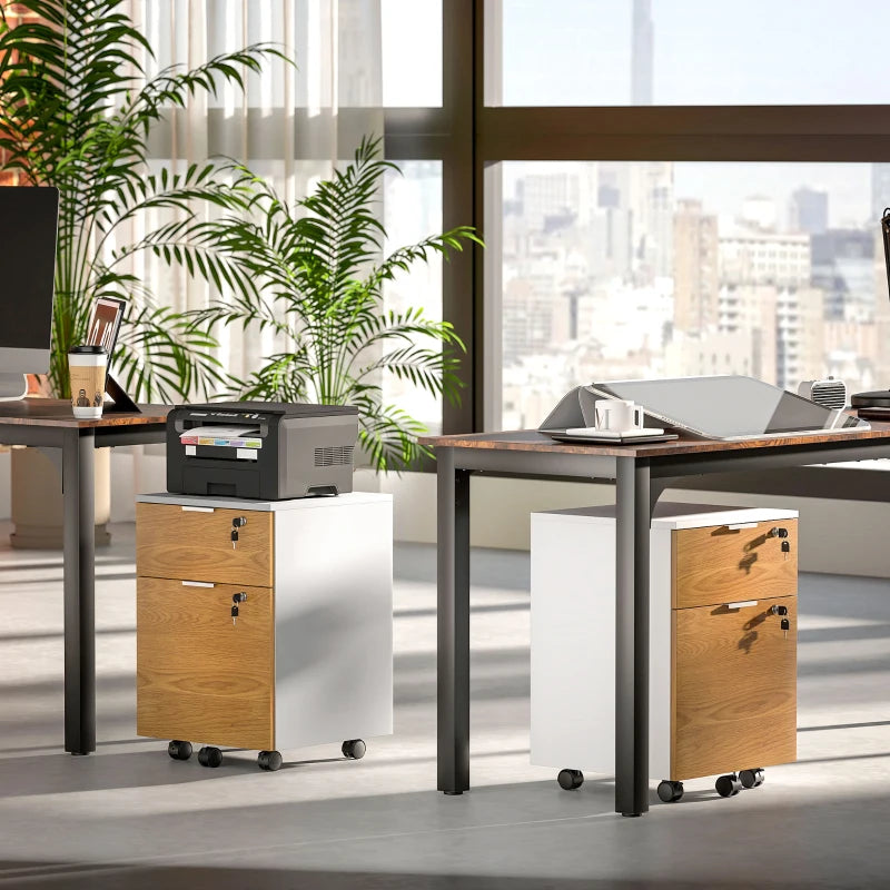 Stylish Two-Drawer Lockable Filing Cabinet - Durable Wood Effect Design for Secure Document Storage