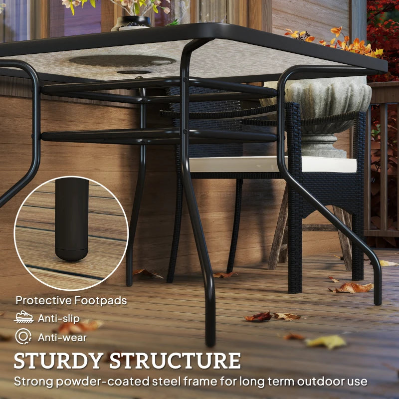 Square Garden Dining Table with Tempered Glass Top & Umbrella Hole - 100x100 cm Outdoor Furniture
