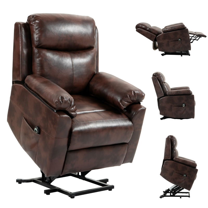 Dark Brown Faux Leather Electric Riser Recliner Chair with 70° Recline for Ultimate Comfort