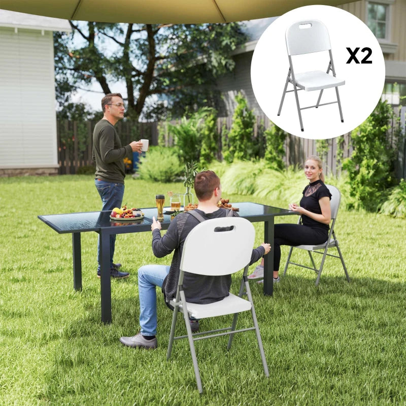 Set of Two White Foldable Outdoor Chairs - Compact Size for Easy Storage