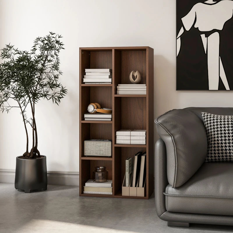 Stylish Seven-Cube Bookcase in Walnut Wood Effect - Modern Storage Solution for Home or Office