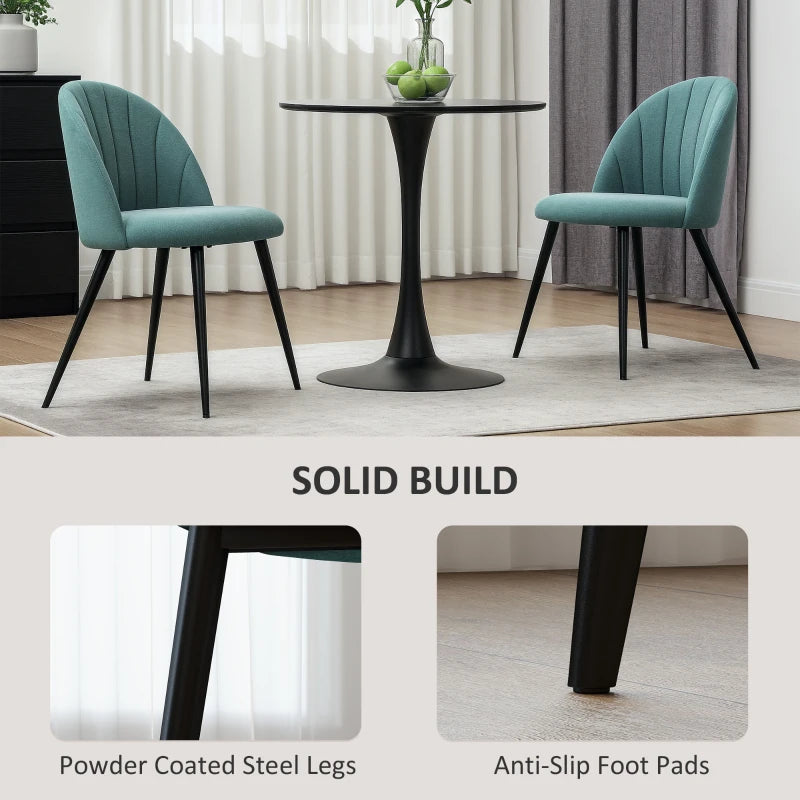 Modern Green Dining Chairs Set of 2 - Upholstered Kitchen Chairs with Metal Legs, Shell Backrest & Padded Seat for Home