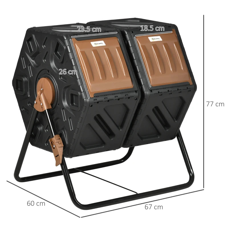 Black 130L Double Chamber Composter for Easy Composting