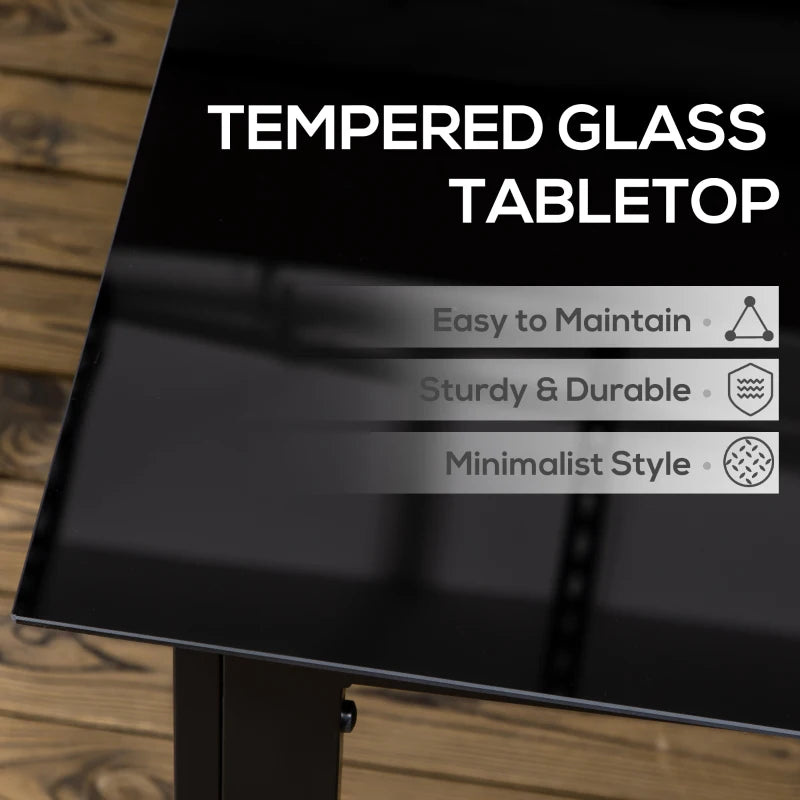 Black 6-Seater Outdoor Aluminium Dining Table with Glass Top