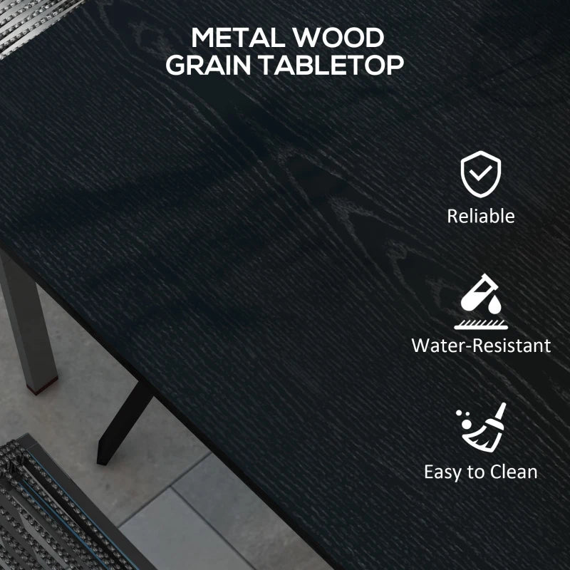 Black 4-Seater Steel Garden Table with Parasol Hole