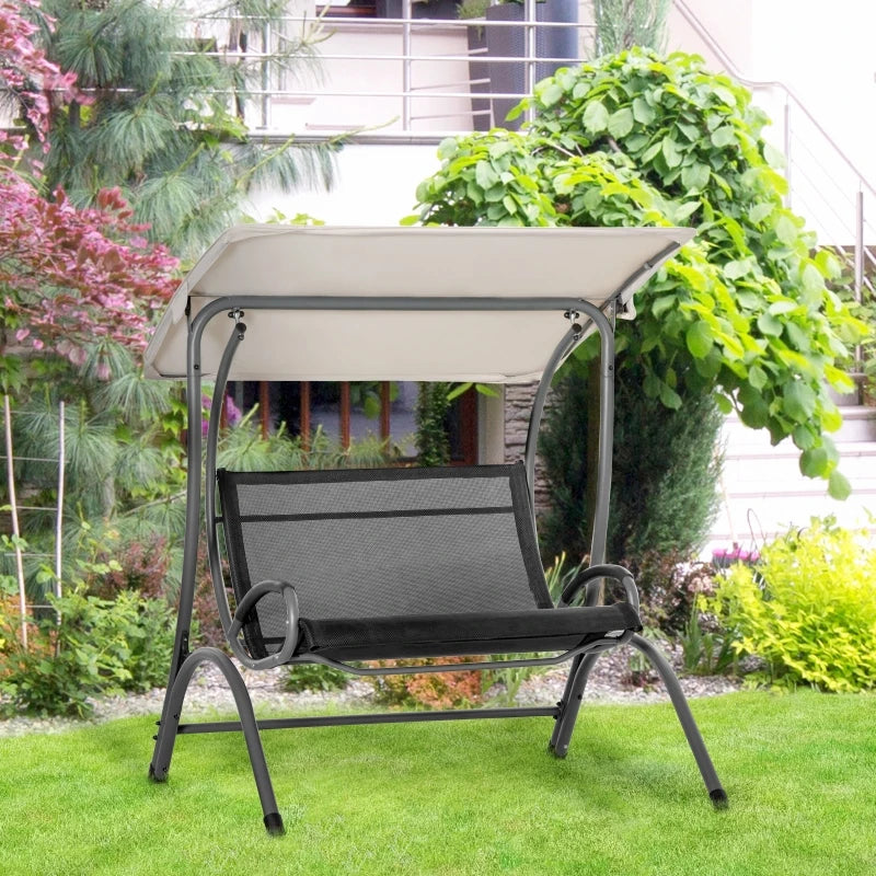 Beige Double Garden Swing Seat with Adjustable Canopy