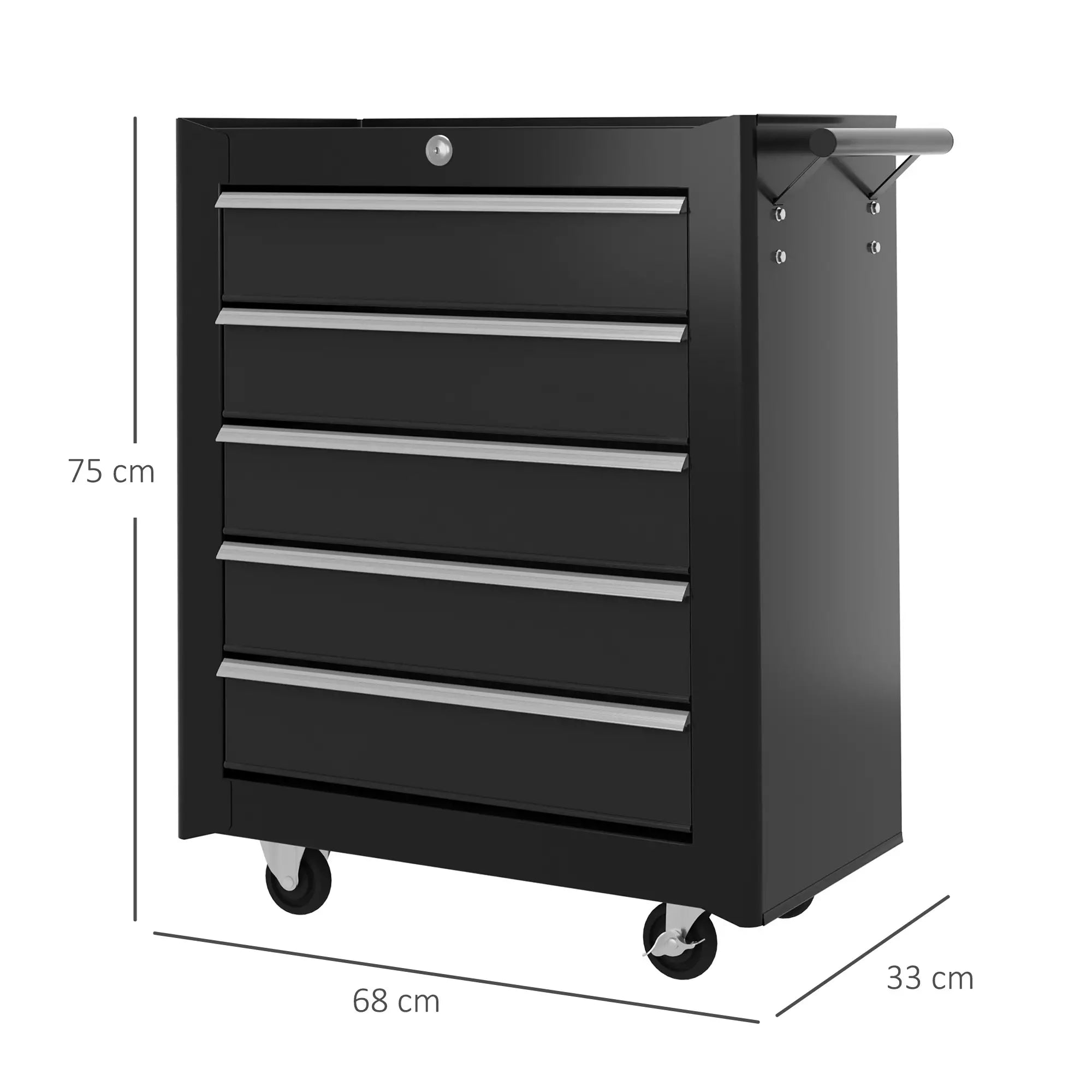 5-Drawer Tool Chest With Wheels - Steel Lockable Tool Storage Cabinet with Handle, 2 Keys for Garages & Workshops
