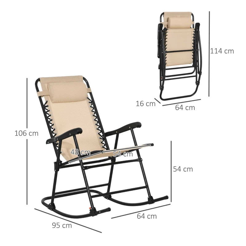 Beige Folding Rocking Zero Gravity Chair with Headrest