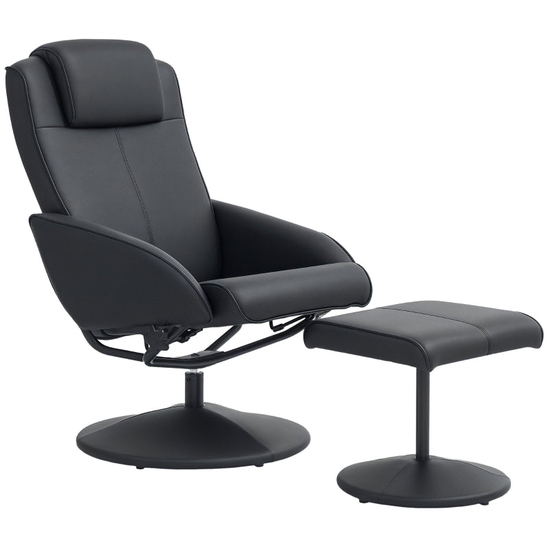Faux Leather Reclining Chair with Footstool in Black - Stylish Comfort for Your Living Room