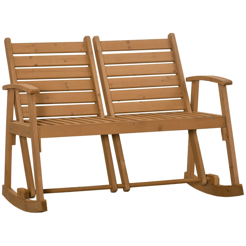 Rustic Wooden Garden Rocking Bench, 2-Seater Loveseat with Adjustable Backrests