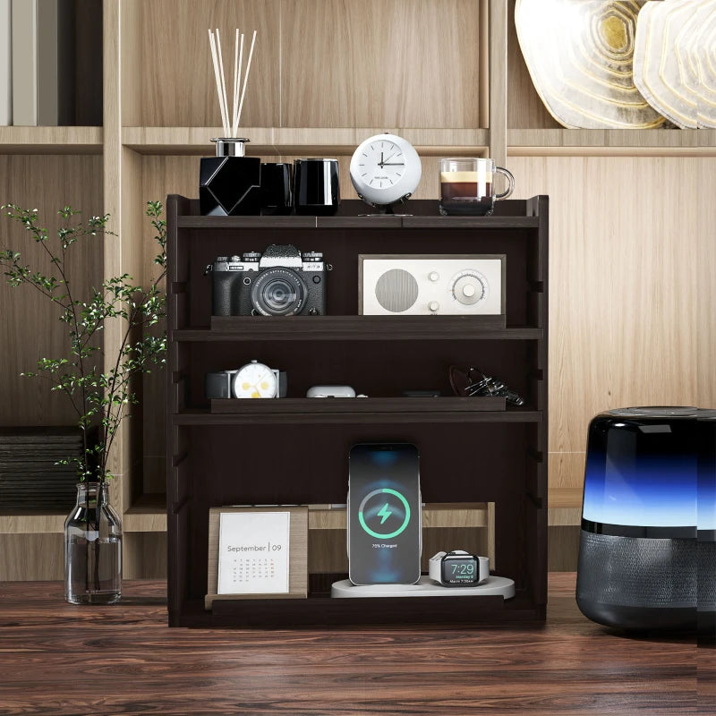 Stylish Four-Tier Desktop Organiser in Dark Brown - Perfect for Home Office, School, or Workspace Organization