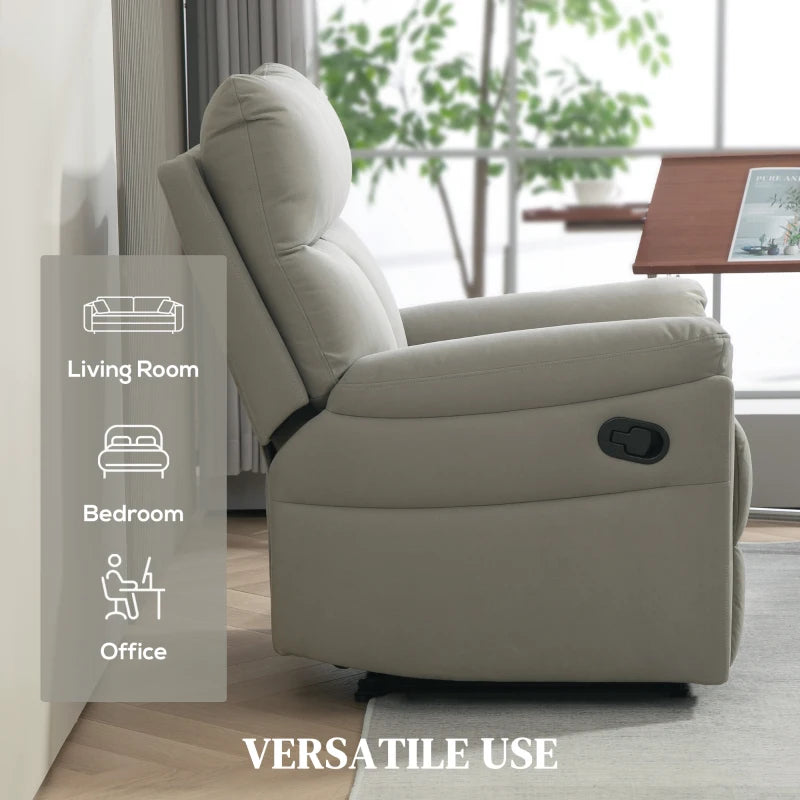 Grey Manual Reclining Armchair with Footrest - 140° Comfort for Living Room or Office