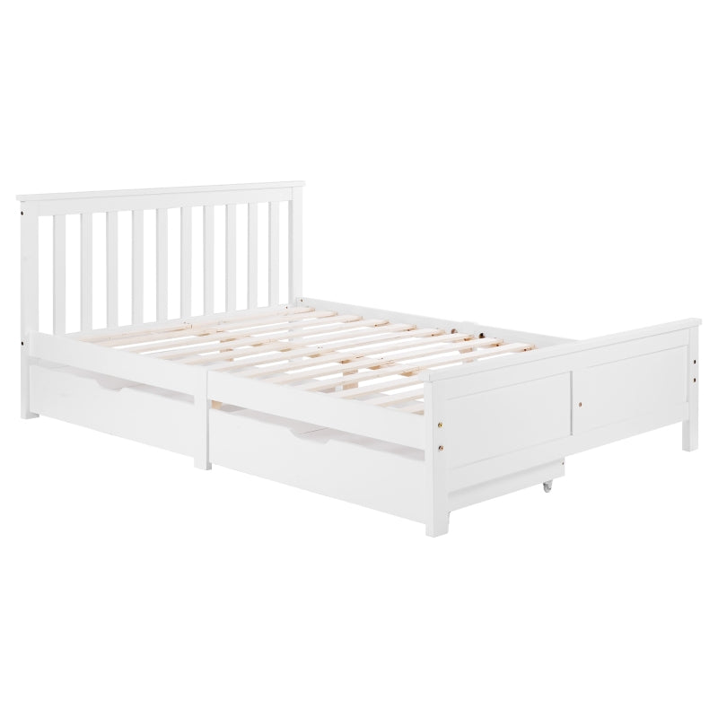 Wooden Solid Pine Divan Storage Bed with Drawers - Double Bed Frame for Adults & Kids, 196x146x82 cm, White
