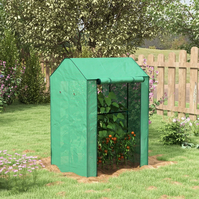 Compact Green 2-Room Mini Greenhouse with Roll-up Doors, Vent Holes, 100x80x150cm