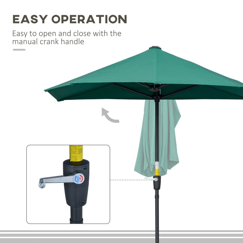 2m Dark Green Half Market Umbrella with Crank Handle and Base